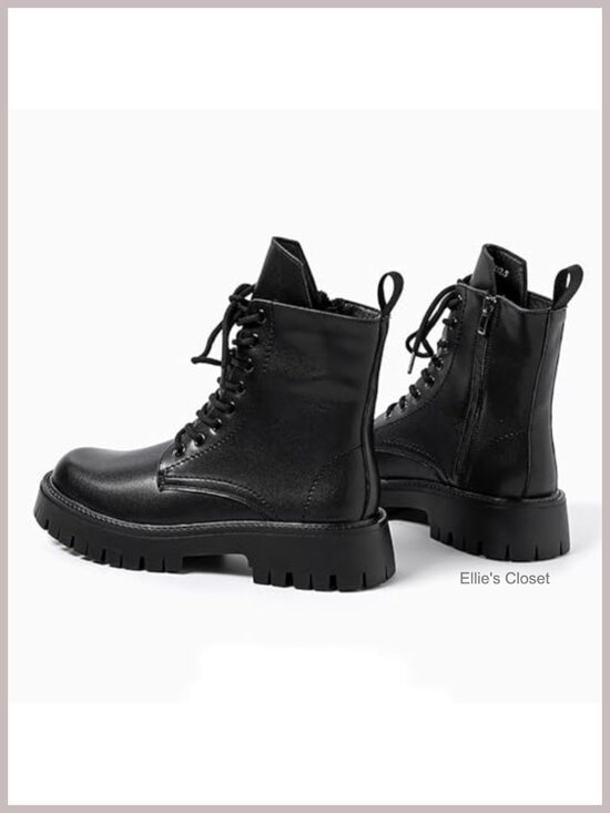 Patent Leather Platform Combat Boots Lace Up Side Zipper Chunky Lug Sole Men\'s main image 5